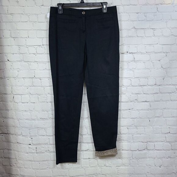 Brooks Brothers Natalie Fit Black Skinny Cropped Woman's Ankle Pant Printed Cuff - Picture 7 of 11